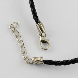 Braided leather imitation 3mm necklace 42cm.